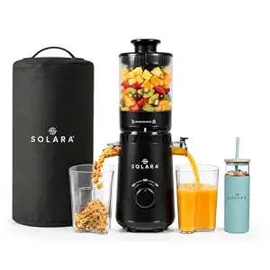 SOLARA Cold Press Juicer Combo – Slow Masticating Juicer Machine + Glass Tumbler + Juicer Cover Bag | High Juice Yield | Nutrient Retention | Easy to Clean | Ideal for Fruits & Vegetables
