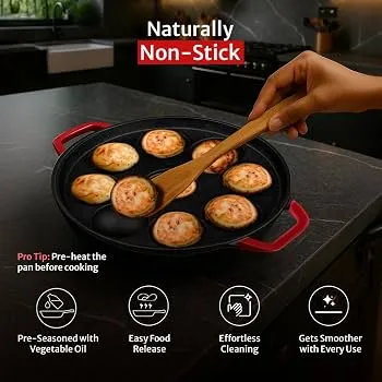 PIGEON CAST IRON PANIYARKAL 9 PITS WITH SILICONE HANDLES 
